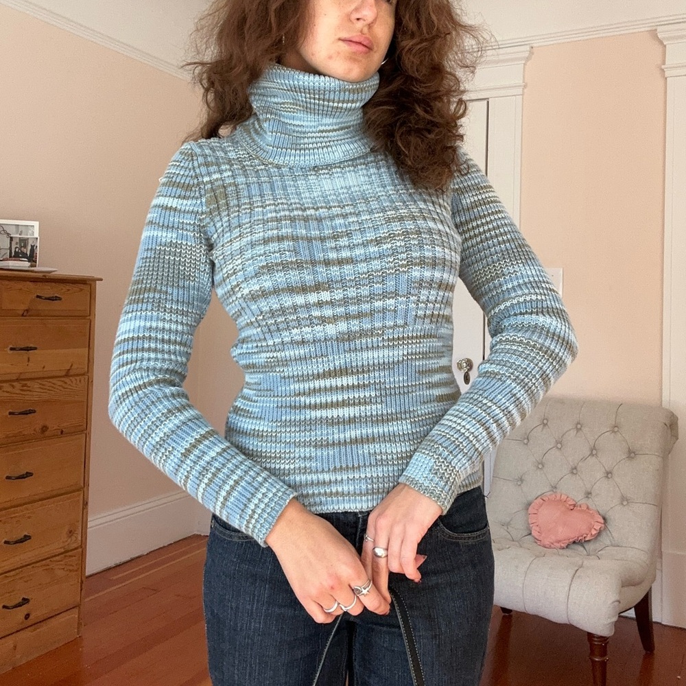 90s vintage brown and blue turtleneck
